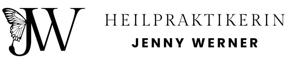 Die Wortbildmarke von Heilpraktikerin Jenny Werner. Das Logo zeigt die Initialien JW sowie einen Schmetterling.